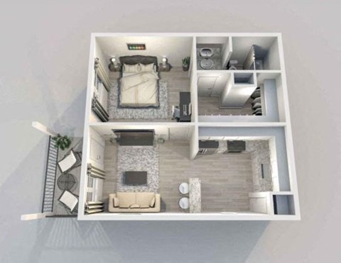 Floor plan for 1 bed, 1 bath, 523 sqft
